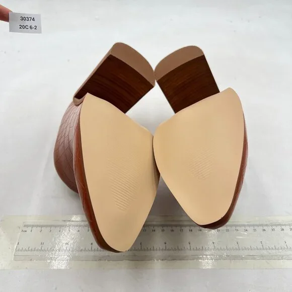 FOWT Crocodile Brown Pointed Toe Slip On Mules Stacked Block High Heel Sandal - Picture 7 of 8